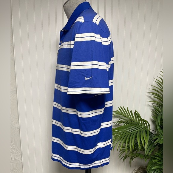 Nike Golf Dri Fit Performance Embroidered Logo Blue Striped Polo Shirt Mens XXL - Picture 3 of 8